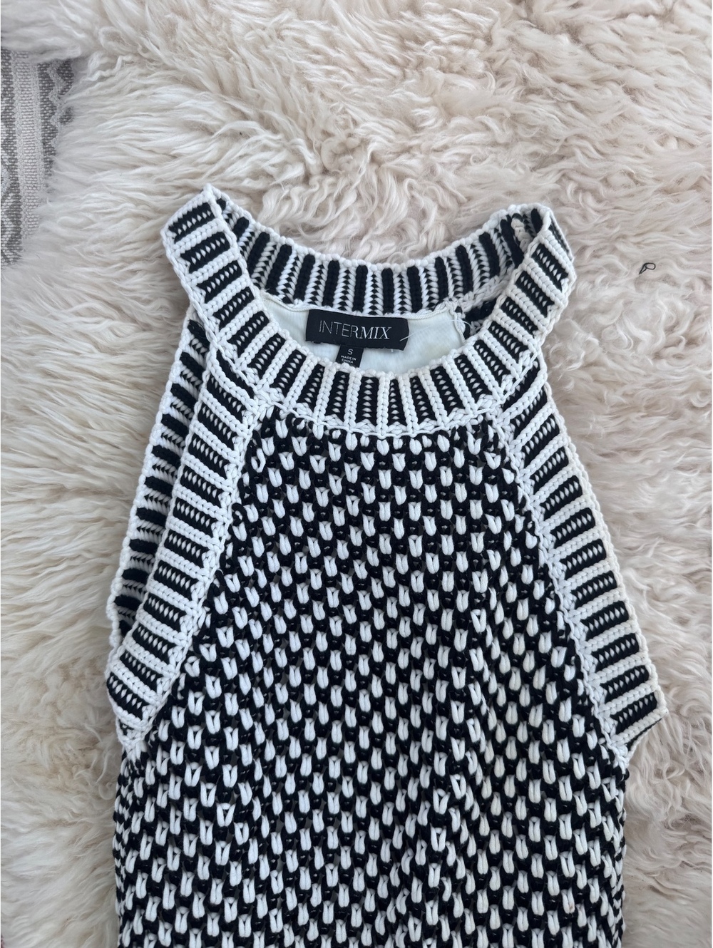 Intermix blue and white macrame fringe hem tank dress - Picture 3 of 5